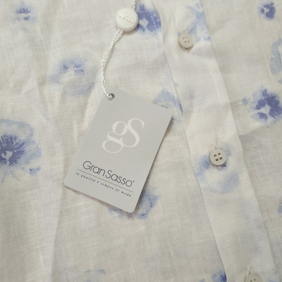 Gran Sasso Mens Linen Button Down Shirt Size 52 NEW White Floral Luxury - Picture 2 of 9